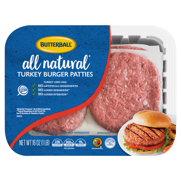 Fresh Chicken & Turkey Butterball Burger Patties, All Natural, Turkey hero