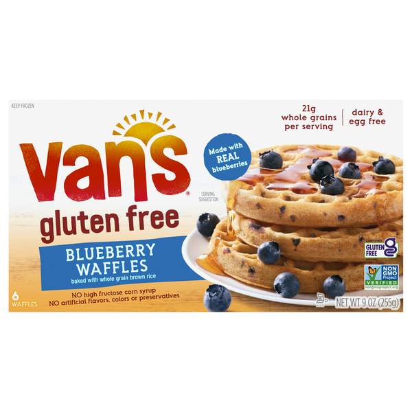 Frozen Breakfast Van's Foods Waffles, Gluten Free, Blueberry hero