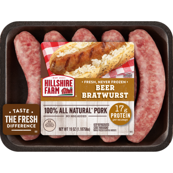 Hot Dogs, Bacon & Sausage Hillshire Farm All Natural* Beer Bratwurst Pork Sausages, 5 Count, 19 oz. (Fresh) hero