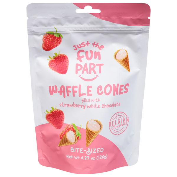 Just the Fun Part Waffle Cones, Strawberry White Chocolate, Bite-Sized hero