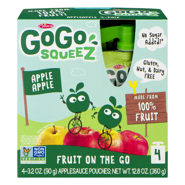 Canned/Pouch Fruit & Applesauce GoGo Squeez Applesauce, Apple Apple, 4 Pack hero