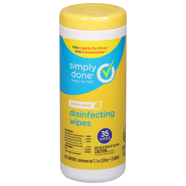 Cleaning Products Simply Done Wipes, Disinfecting, Lemon Scent hero