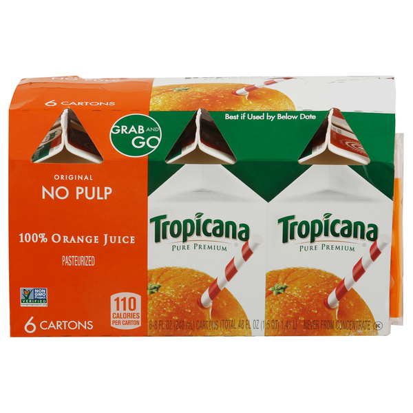 Refrigerated Tropicana 100% Juice, Original, Orange, No Pulp hero