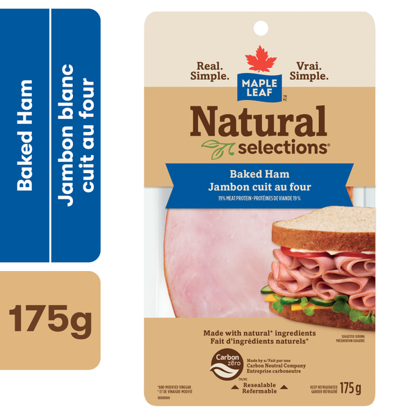 Lunch Meat Maple Leaf Natural Selections Sliced Deli Ham, Baked hero