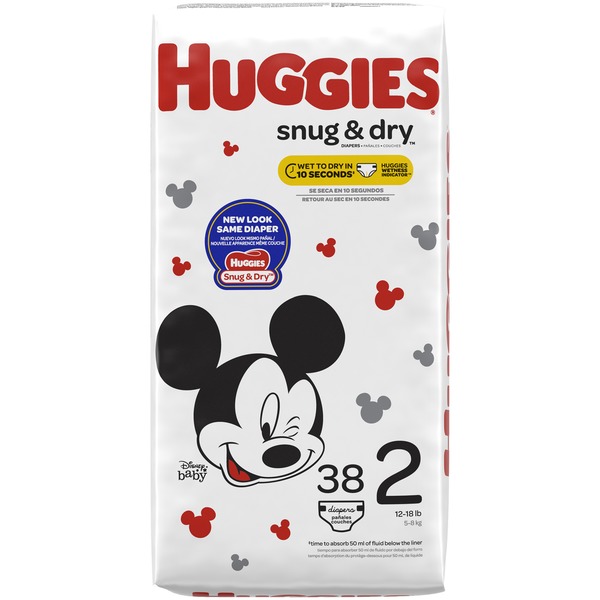 Diapers & Wipes Huggies Snug & Dry Baby Diapers, Size 2 (Fits 12-18 lb.), 38 Count, Jumbo Pack hero