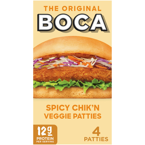 Frozen Vegan & Vegetarian BOCA Spicy Vegan Chik'n Veggie Patties with Non-GMO Soy hero