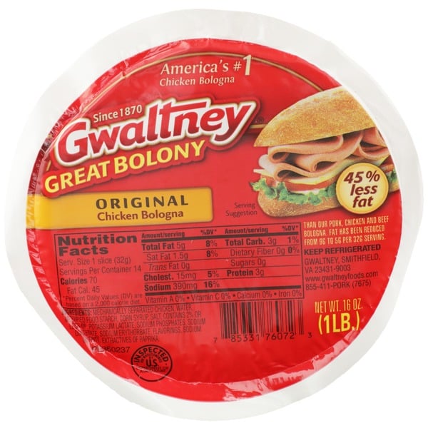 Packaged Lunch Meat Gwaltney Original Chicken Bologna hero