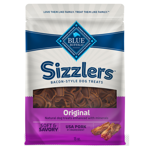 Dog Food & Care Blue Buffalo Sizzlers Natural Bacon-Style Soft-Moist Dog Treats, Original Pork hero