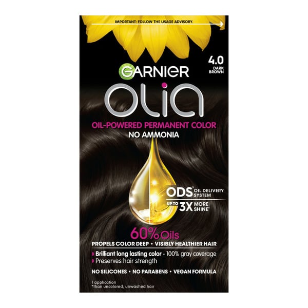 Hair Care Garnier Oil Powered Ammonia Free Permanent Hair Color, 4.0 Dark Brown hero