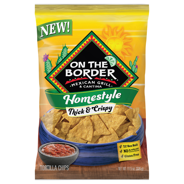 Chips & Pretzels On The Border Tortilla Chips, Thick & Crispy, Homestyle hero