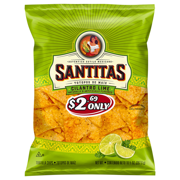 Chips & Pretzels SANTITAS Tortilla Chips, Cilantro Lime hero