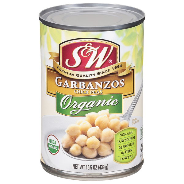 Canned Meals & Beans S&W Organic Garbanzo Beans - Chick Peas - 15.5 Oz. Can hero