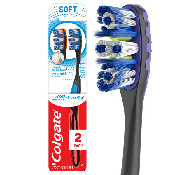 Oral Hygiene Colgate 360 Advanced Soft Toothbrushes with Floss Tip Bristles hero