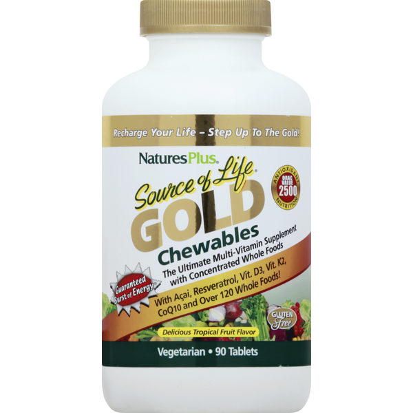 Dietary Supplements NaturesPlus Multi-Vitamin Supplement, Gold, Delicious Tropical Fruit Flavor, Chewables, Tablets hero