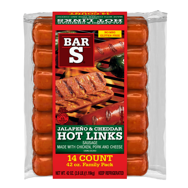 Hot Dogs, Bacon & Sausage Bar-S Jalapeño and Cheddar Hot Links Southwestern Style Sausages hero