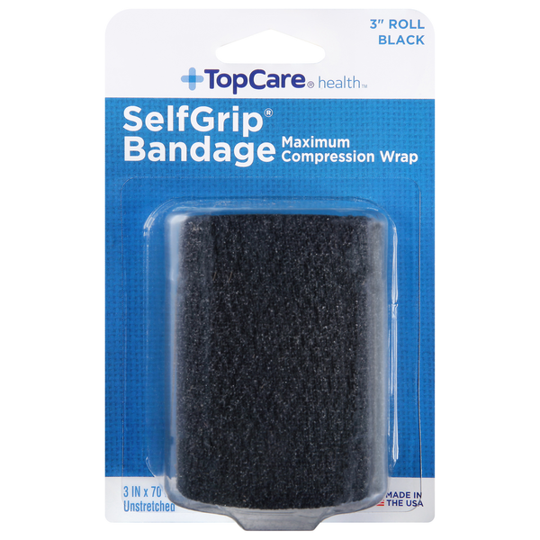 First Aid TopCare Bandage, Black, SelfGrip, 3 Inch Roll hero