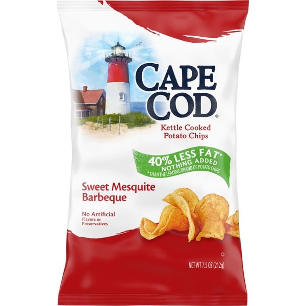 Chips & Pretzels Cape Cod Less Fat Sweet Mesquite Barbeque Kettle Cooked Potato Chips hero