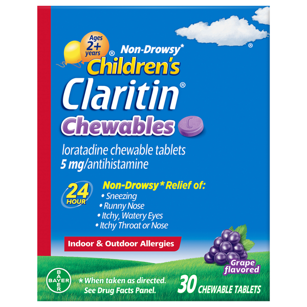 Cold, Flu & Allergy Claritin Indoor & Outdoor Allergies, Non-Drowsy, 10 mg, Chewable Tablets, Ages 2+ Years hero