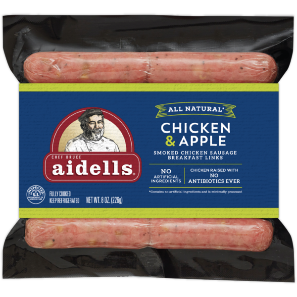 Hot Dogs, Bacon & Sausage Aidells Smoked Chicken Sausage Breakfast Links, Chicken & Apple, 8 ounces hero