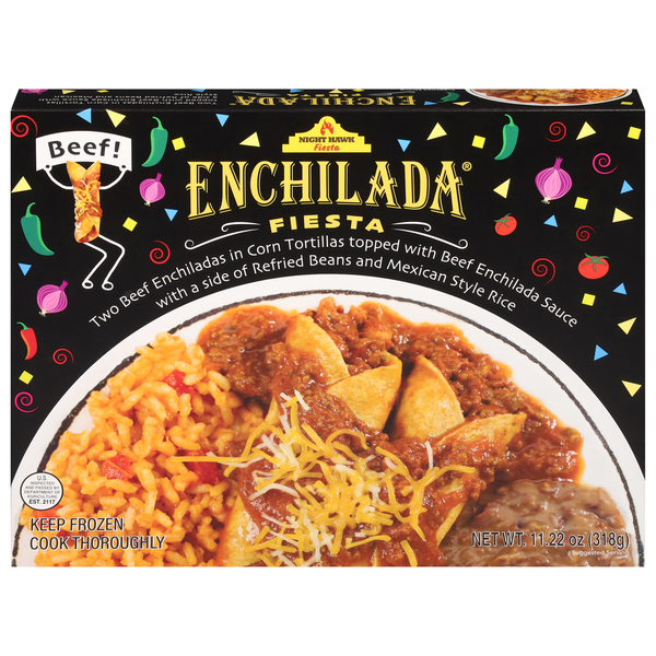 Frozen Meals Night Hawk Enchilada, Fiesta, Beef hero