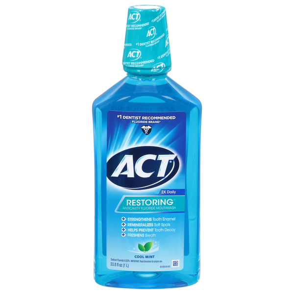 Oral Hygiene ACT Mouthwash, Anticavity, Fluoride, Restoring, Cool Mint, 2x Daily hero