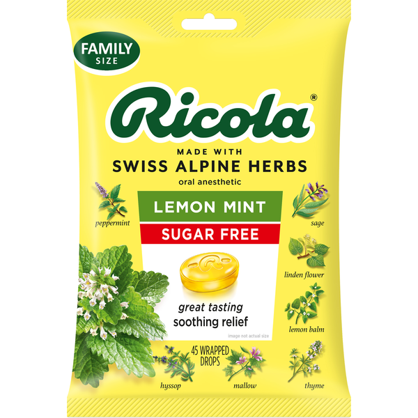 Cough & Cold Medicine Ricola Lemon Mint, Sugar Free, Throat Drops hero