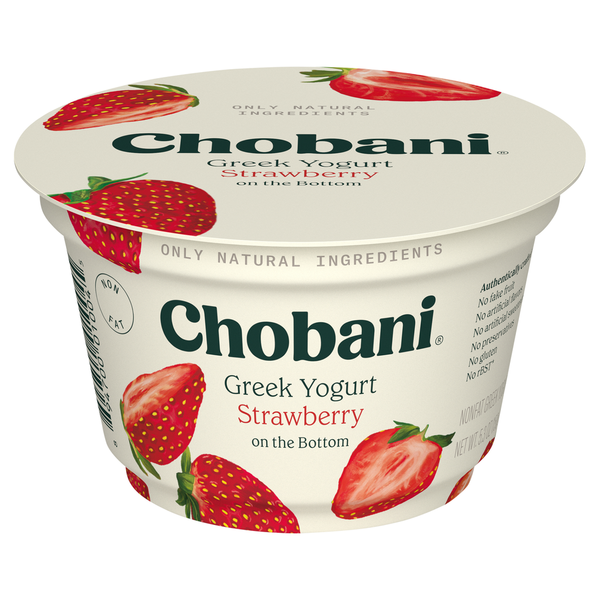 Yogurt/Kefir Chobani Yogurt, Greek, Non-Fat, Strawberry on the Bottom hero