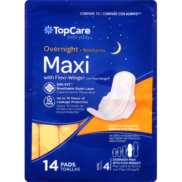 Feminine Care TopCare Pads, Overnight, Maxi,  Size 4, with Flexi-Wings, hero