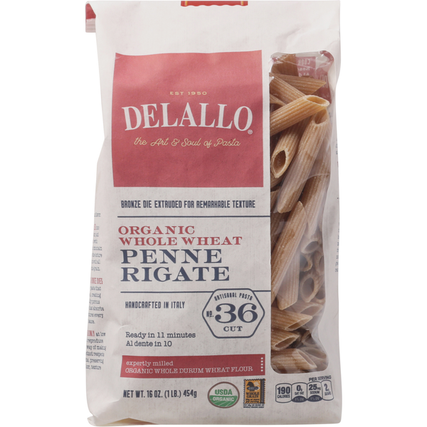 Dry Pasta DeLallo Penne Rigate, Organic, Whole Wheat, No. 36 Cut hero