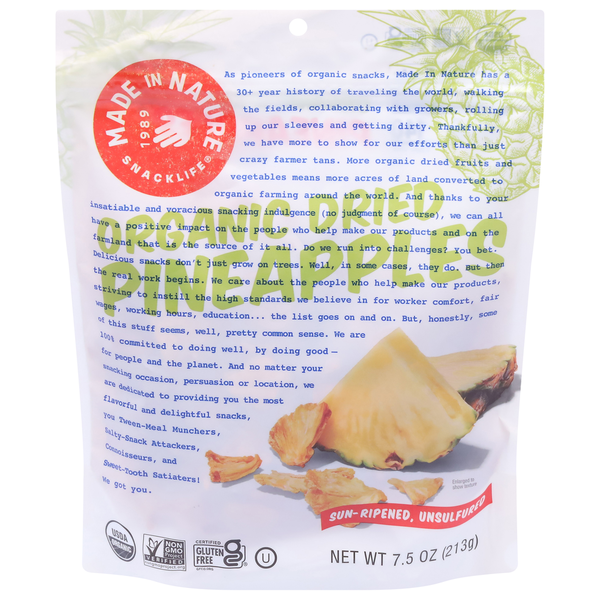 Nuts, Seeds & Dried Fruit Made In Nature Pineapples, Organic, Dried hero