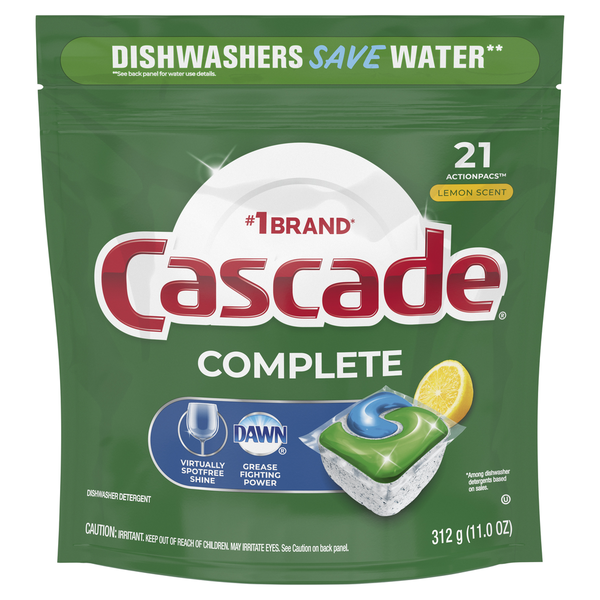 Dish Detergents & Tools Cascade Complete ActionPacs, Dishwasher Detergent, Lemon Scent hero