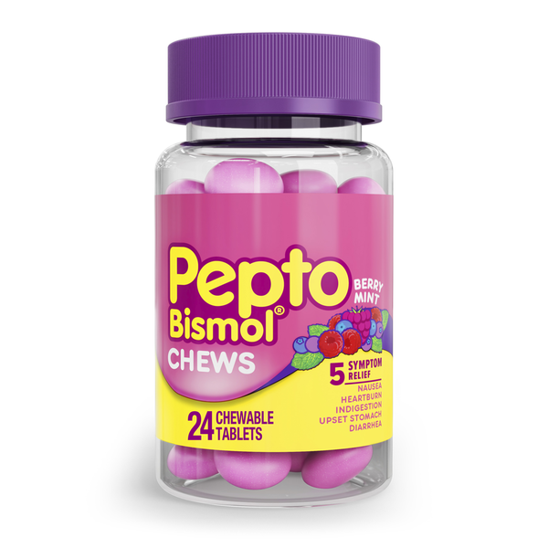 First Aid Pepto-Bismol Chews, Fast 5 Symptom Relief, Berry Mint Flavor hero