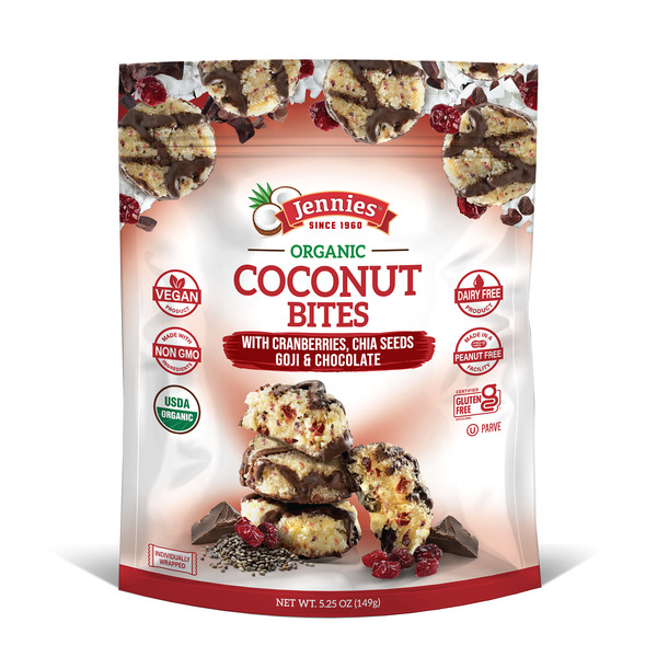 Trail Mix & Snack Mix Jennies Coconut Bites with Cranberries, Goji, Chia and Chocolate hero