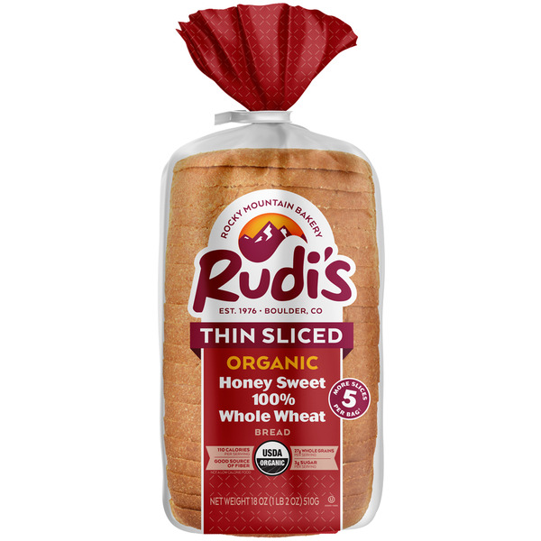 Bread Rudi's Organic, Thin Sliced Honey Sweet 100% Whole Wheat Bread hero