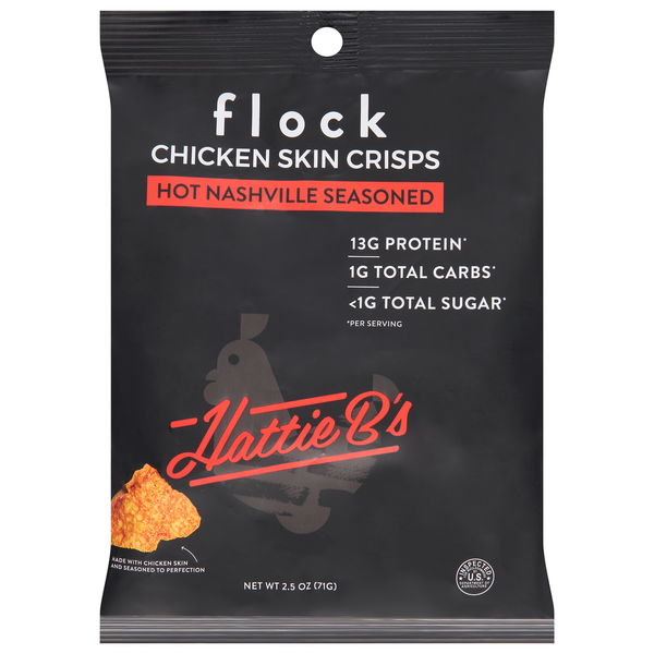 Chips & Pretzels Flock Chicken Skin Crisps, Hot Nashville Seasoned hero