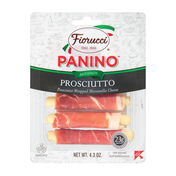 Deli Packaged Specialty Meat Fiorucci Prosciutto Wrapped Mozzarella Cheese Panino,  Easy to Open Packets,  Resealable Package hero