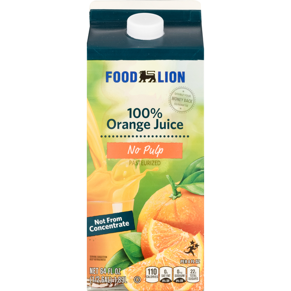 Refrigerated Juice, Coffee, & Tea Food Lion 100% Juice, Orange, No Pulp hero