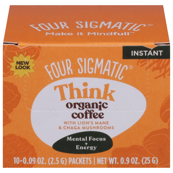 Tea Four Sigmatic Coffee, with Lion's Mane & Chaga Mushrooms, Organic, Instant, Think hero