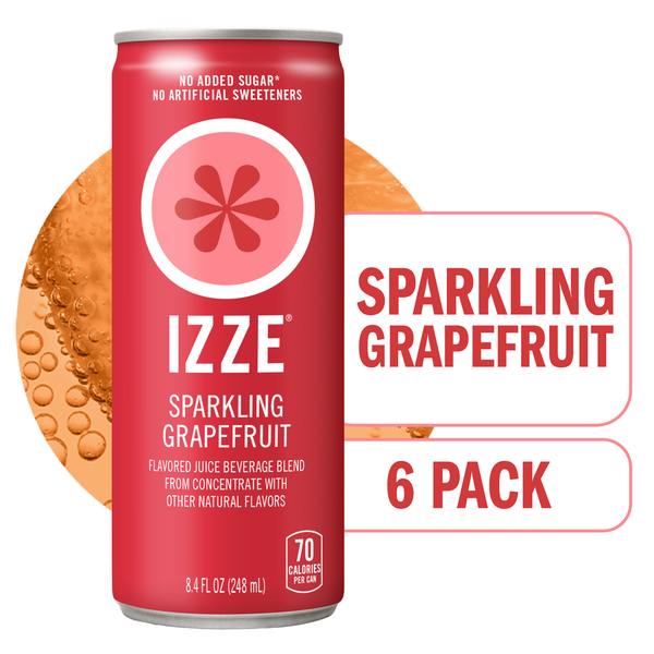 IZZE Sparkling Juice Beverage Blend, Grapefruit, No Sugar Added, 8.4 FL OZ, 6 Cans hero