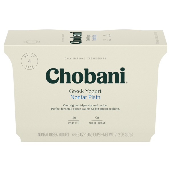 Yogurt Chobani Yogurt, Greek, Nonfat, Plain, Value 4 Pack hero