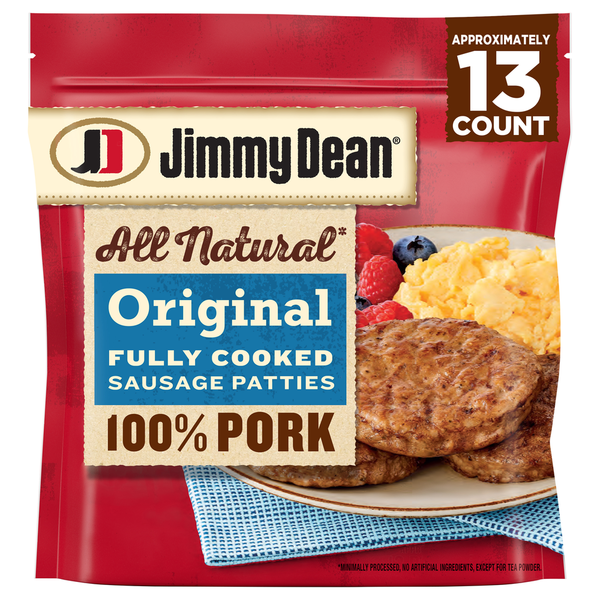 Hot Dogs, Bacon & Sausage Jimmy Dean All Natural Original Fully Cooked Pork Sausage Patties, 18.3 oz Bag hero