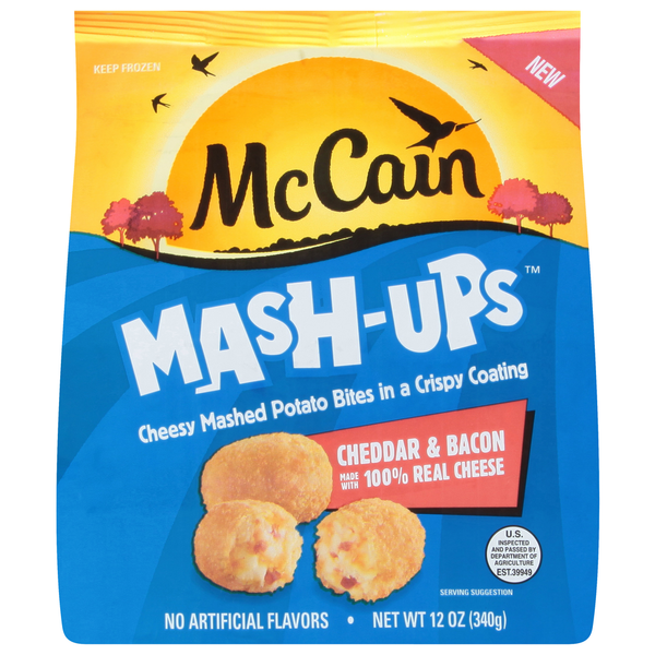 Frozen Meals McCain Mashed Potato Bites, Cheddar & Bacon, Crispy, Cheesy hero