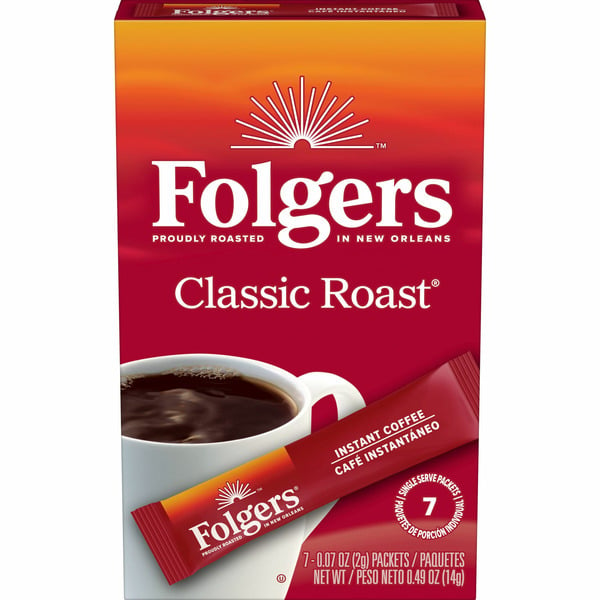 Coffee Folgers Instant Coffee Crystals Classic Roast Single Serve Packets hero