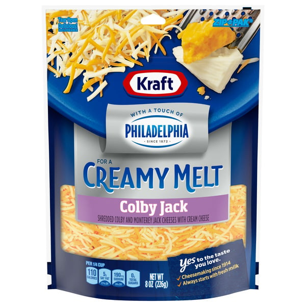 Specialty Cheeses Kraft Colby Jack Shredded Cheese with a Touch of Philadelphia for a Creamy Melt hero