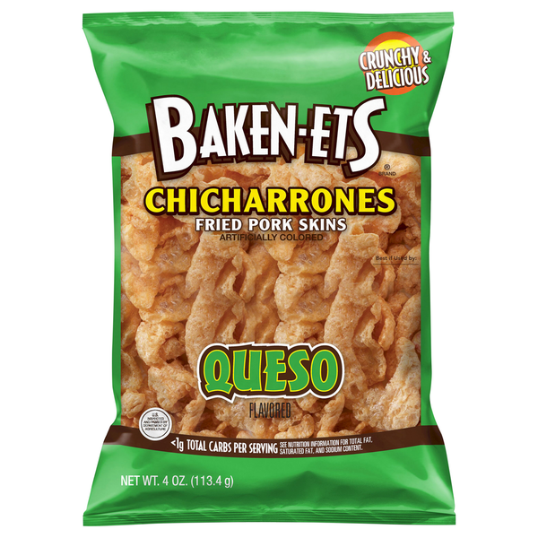 Chips & Pretzels Baken-Ets Chicharrones, Queso Flavored hero