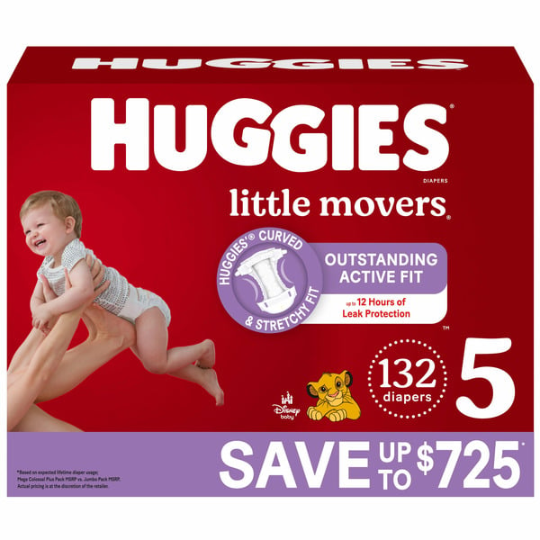 Diapers & Wipes Huggies Little Movers Baby Diapers, Size 5 (27+ lbs) hero