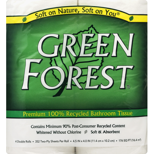 Paper Goods Green Forest Bathroom Tissue, Premium 100% Recycled, Double, Two-Ply hero