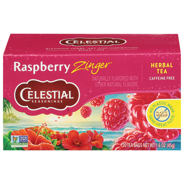 Tea and Lemonade Celestial Seasonings Raspberry Zinger Caffeine Free Herbal Tea hero