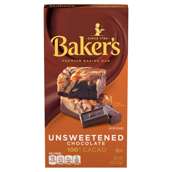 Baking Supplies & Decor Baker's Unsweetened Chocolate Premium Baking Bar with 100 % Cacao hero