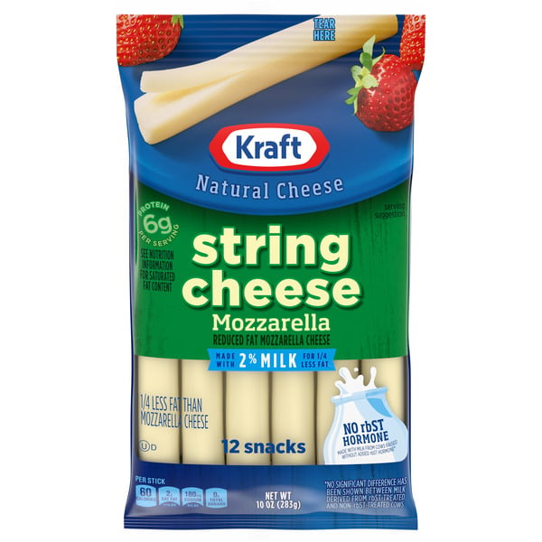 Packaged Cheese Kraft String Cheese Mzarella Cheese Snacks with 2% Milk, 12 ct Sticks hero